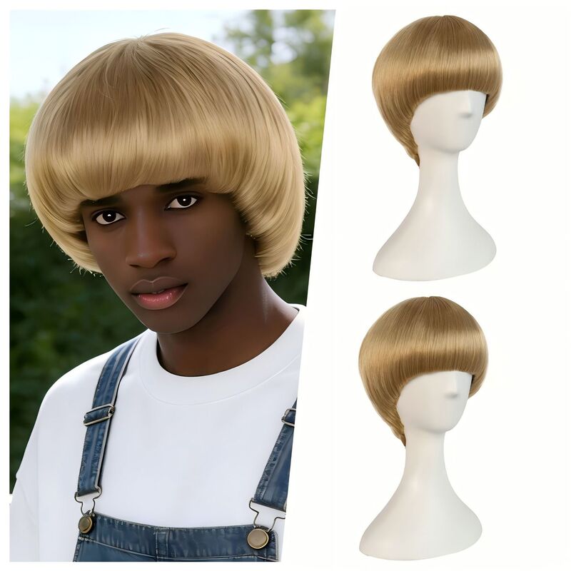 Cross-Border Hot-Selling Men's Mushroom Head Wigs, European and American Fashion Short Hair Wigs, Full Head Wigs, Flat-Top Men's Hair Wigs