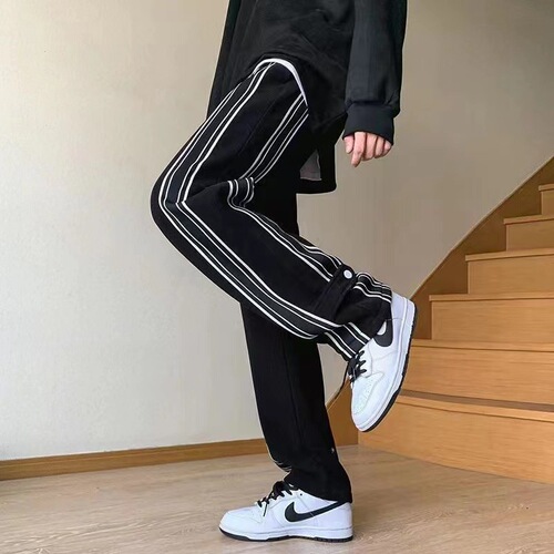 Spring and autumn pants men's spring and autumn American high street straight loose wide-leg pants design casual sports pants