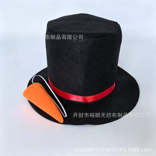 Halloween Christmas Snowman Carrot Nose Hat Set Magic Hat Black Thick Felt Foldable Top Hat