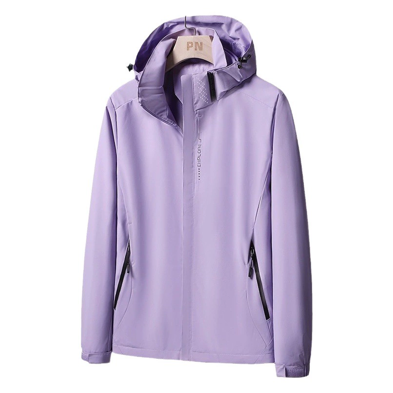 2024 весна и осень на открытом воздухе тонкая куртка для мужчин и женщин водонепроницаемый и ветрозащитный сплошной цвет куртка с капюшоном с логотипом