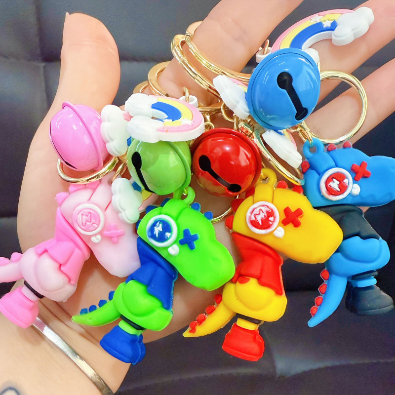 Cute Cartoon Silicone Dinosaur Keychain Couple Style Creative Bag Pendant Children's Gift Rainbow Bell Ornament Cute Cartoon Silicone Dinosaur Keychain Couple Style Creative Bag Pendant Children's Gift Rainbow Bell Ornament
