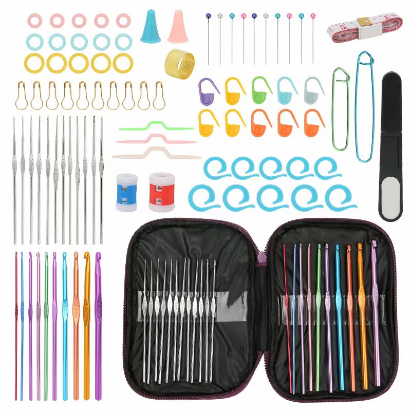 Hook Needle Set with Colored Aluminum Hooks, 22 Pieces, 100-Piece Hook Needle Package