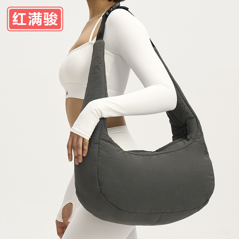 Designer Pure Color Nylon Quilted Large-Capacity Moon Bag down Bag Cotton Shoulder Crossbody Bag Women's Sports Handbag