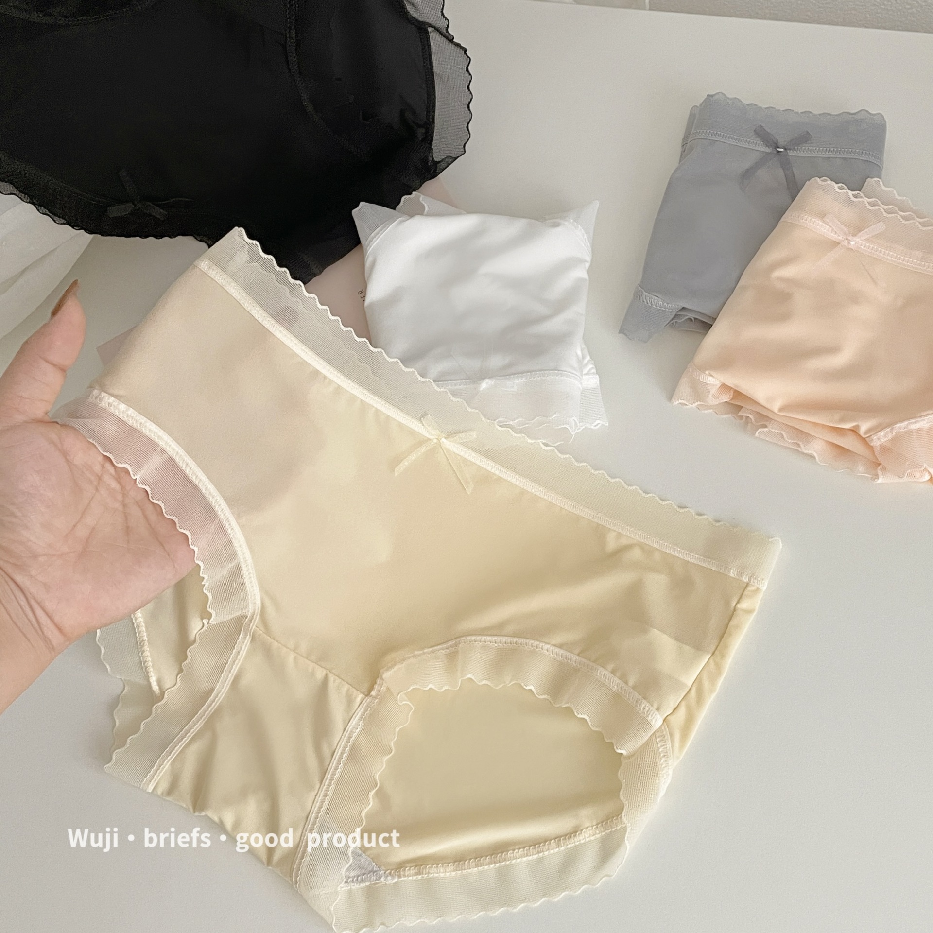 My musical fine nude ultra-thin traceless ice silk mask underwear for women thin crotch mid-waist breathable ladies briefs