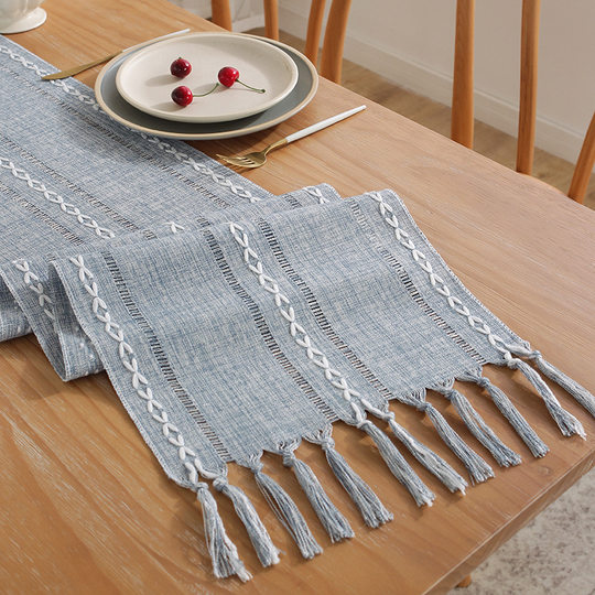 Cross-border foreign trade supply American table runner cotton and linen table cloth handmade tassel coffee table table mat home long table decorative cloth