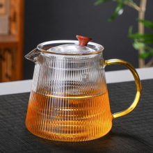 可定制跨境竖纹煮茶壶茶水分离泡茶器加厚耐高温侧玻璃把功夫茶具
