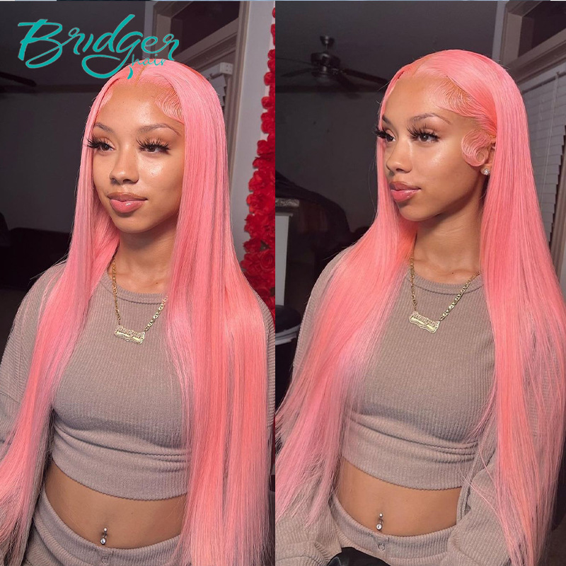 Parrucche frontali in pizzo dritto trasparente verde rosa 13x4_voghion.com