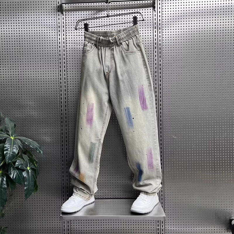 2026 Spring and Autumn Celebrity Style Niche Design Graffiti Painted Loose Straight Mid-Waist Jeans for Men and Women Wide Leg 2026 Spring and Autumn Celebrity Style Niche Design Graffiti Painted Loose Straight Mid-Waist Jeans for Men and Women Wide Leg
