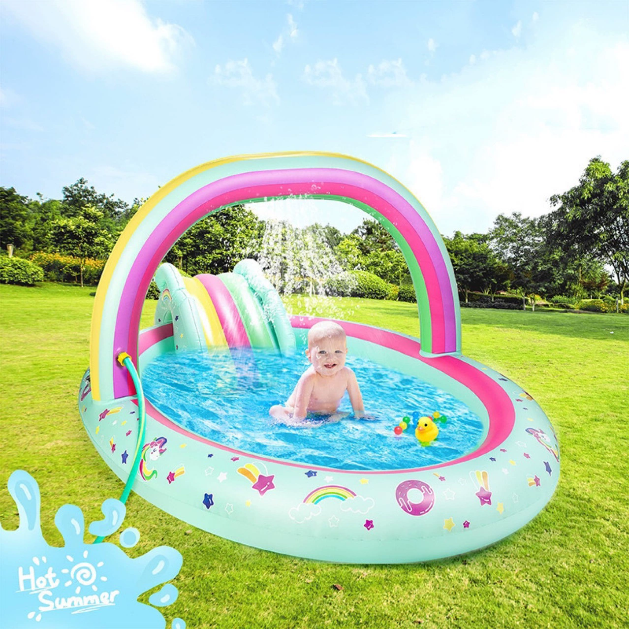 Трансграничные надувные акулы брызги воды арки слайд бассейн открытый детский надувной радуга арки разбрызгиватель игры игрушки