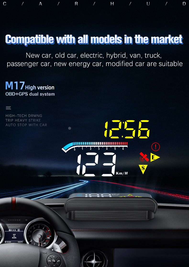 Car Head-Up Display (HUD) with OBD Projection, Color Screen, Multi-Function GPS Dual-System, High-Definition Digital Instrument