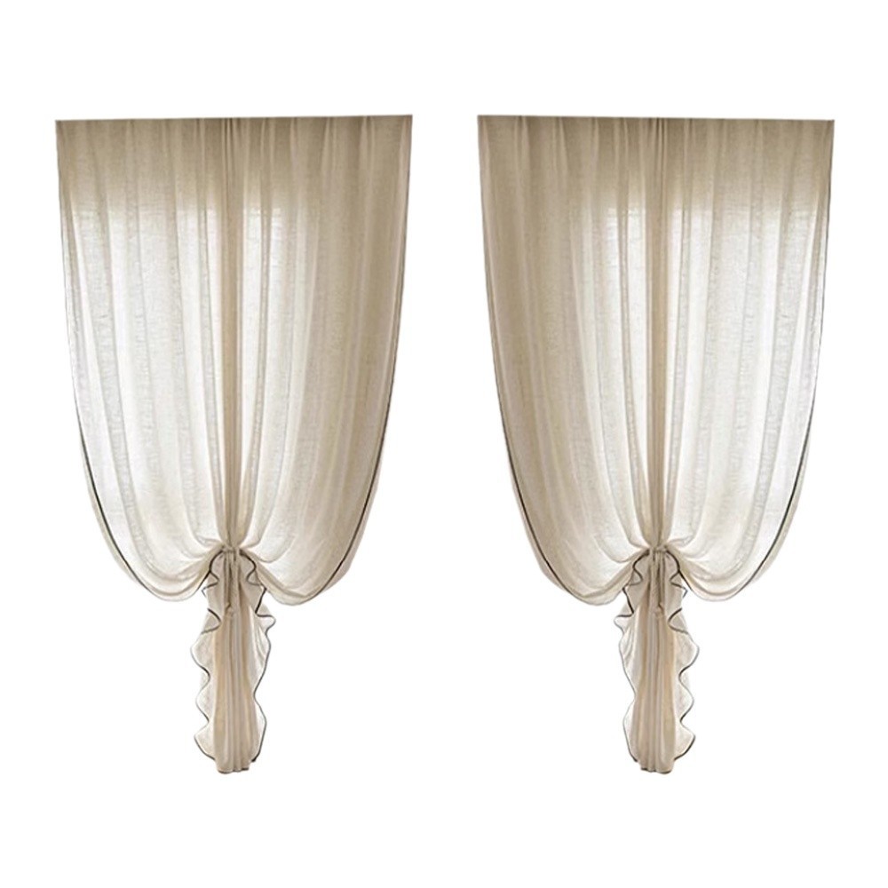 Cortinas francesas, hilo de lino transparente e impermeable 2025 nuevo estilo ventanal sala de estar balcón sombrilla de ventana cortina de gasa al por mayor