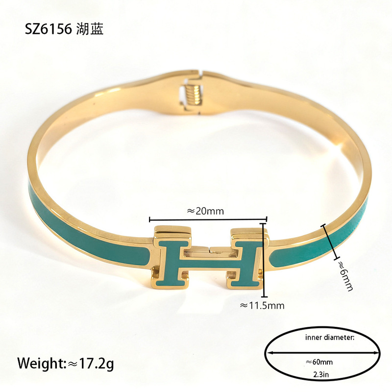 欧美潮流字母H宽窄版手镯子不锈钢镀18K金gold bangles wholesale|undefined