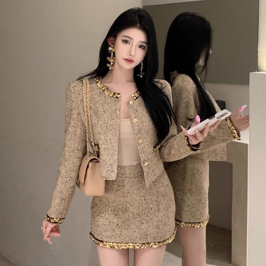 2025年亮片精致小香风外套女秋季新款短裙名媛气质小个子千金套装