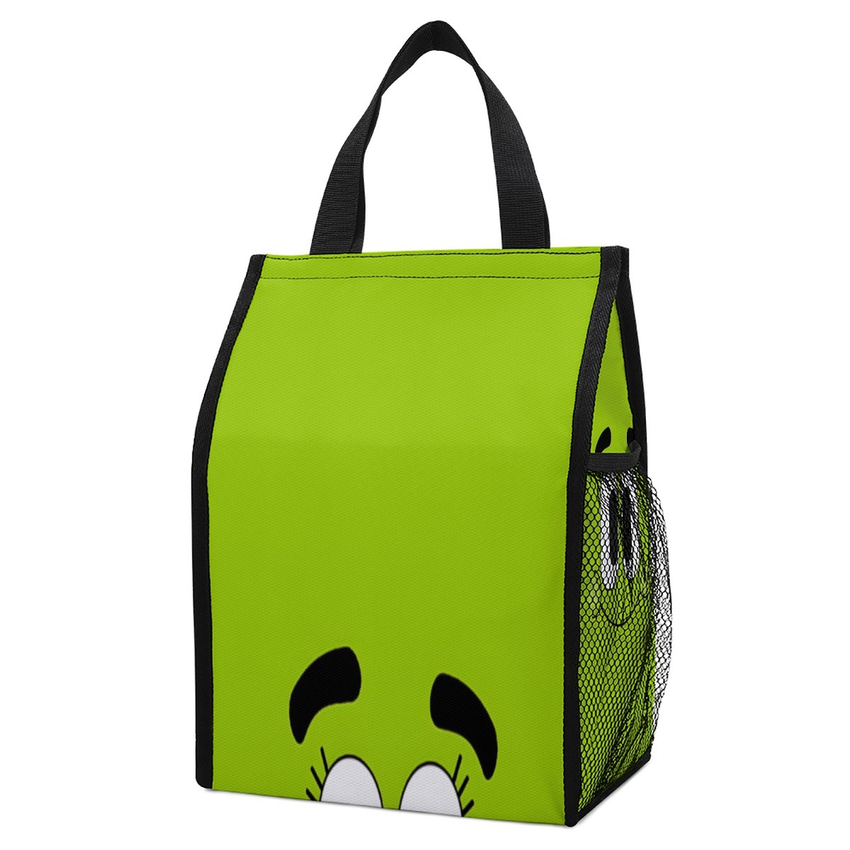 绿色卡通脸高品质保温锁冷餐袋手提袋，容量大重量轻侧面有网袋