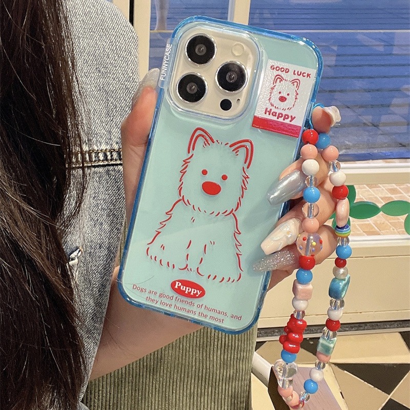 Ins fondo azul línea roja West Highland cachorro para iPhone 14 cadena 15ProMax funda para teléfono móvil Apple 13P