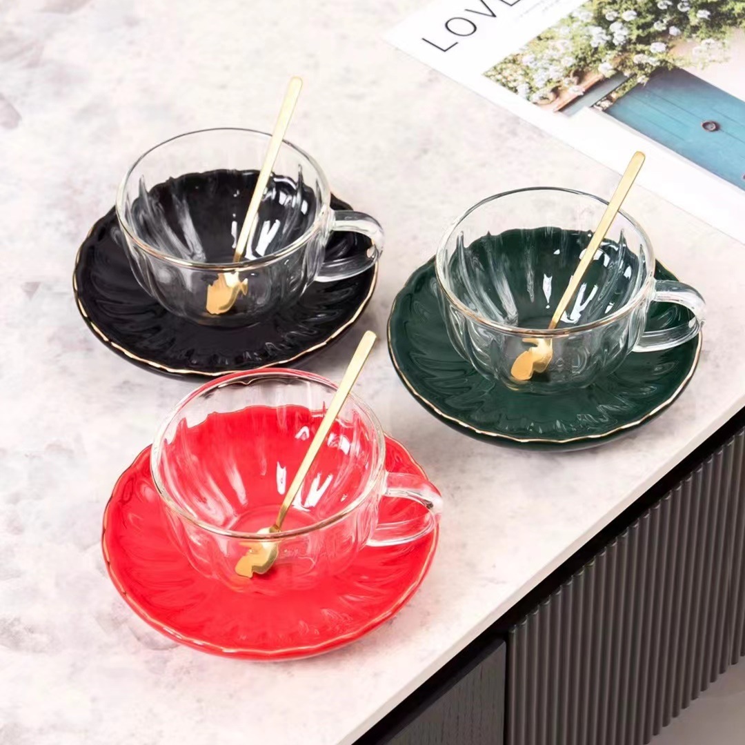 Estilo nórdico simple personalizada taza de café de cristal con platillo cuchara taza de regalo té de la tarde taza de la Oficina