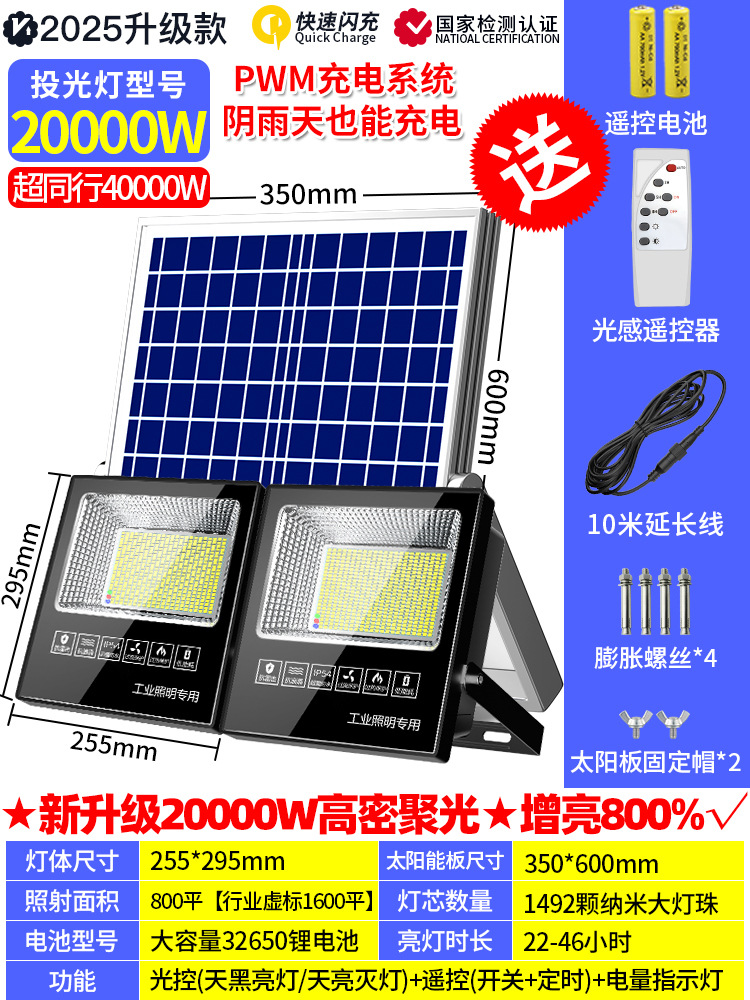 20000W 1~2개 [램프구슬 1494개] 어두워지면 자동으로 켜짐(조광+리모컨+타이밍) 10m 충전케이블 ★ 10년 보증-0W