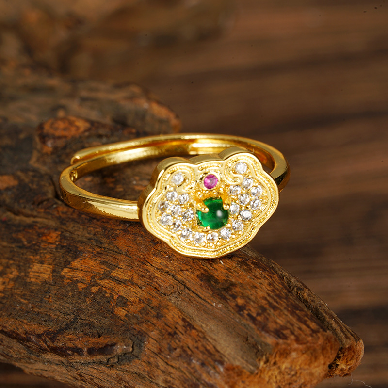 Anillo de bloqueo de oro vietnamita, ley antigua, herencia de estilo nacional, temperamento vivo, joyas retro, accesorios Yiwu al por mayor