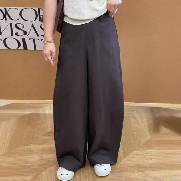 2025年秋装新款胖mm大码女休闲设计感松紧腰宽松气质显瘦阔腿裤