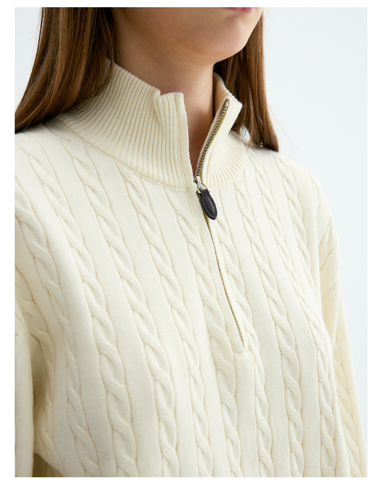 UNF 250g Half-Zip Cable-Knit Mock-Neck Sweater