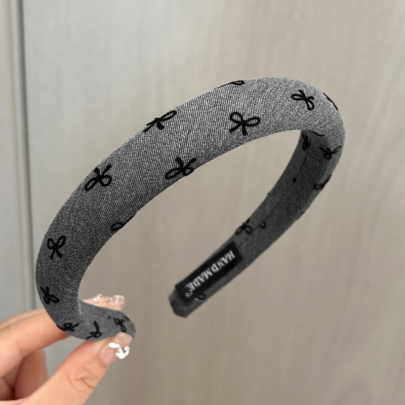 高級気質の黒い灰色のしわの蝶結びの愛の波の点のカチューシャの高い頭のトップのカチューシャのスポンジの布芸の百合の髪飾り|undefined