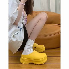 Zhao Lusi のレモンイエローのシェフつま先スリッパ女性用 2025 新しい厚底インビーチハーフスリッパ