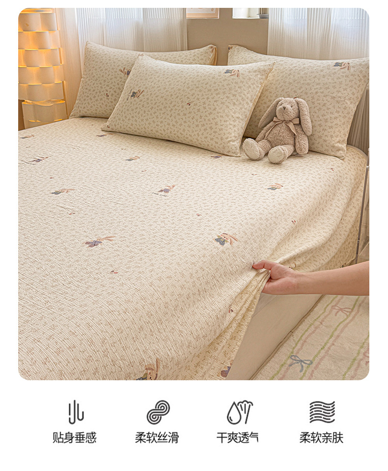 2026 Thickened Double-Layer Gauze Bed Sheet Single Piece Class A Mother and Baby Grade Crinkled Gauze Dormitory Single Person Comforter Pillowcase Three-Piece Set