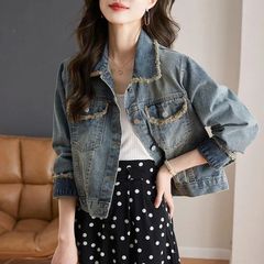 牛仔外套女2025春秋新款爆款宽松百搭高腰小个子洋气毛边上衣
