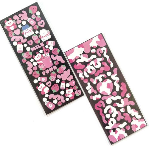 Korean Cow Pattern Poker Card Panda Sticker Invisible Laser Fine Sparkle Gouache Journal Album Decorative Sticker Decal