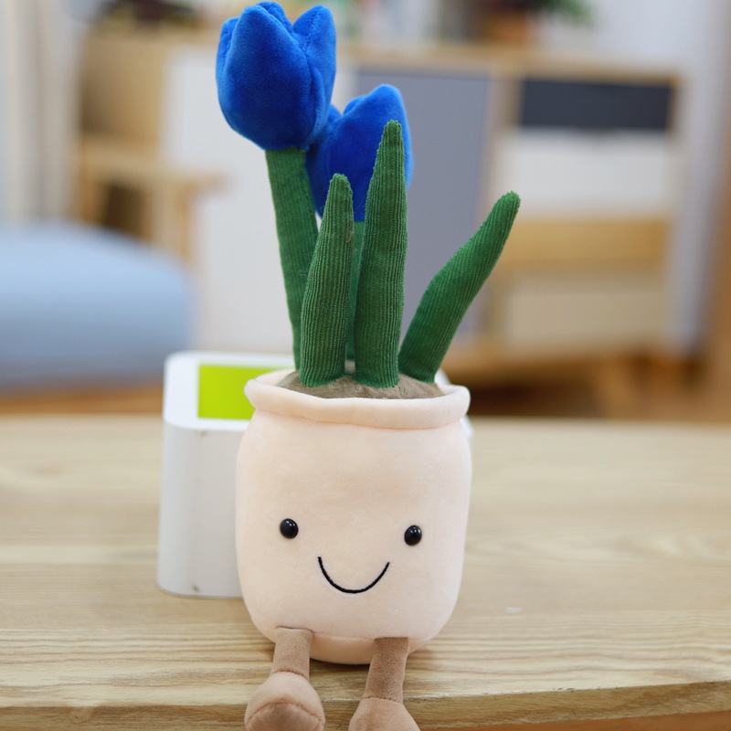 Fan literario cara sonriente tulipán suculente planta verde en maceta muñeca de decoración juguete de peluche de Amazon muñeca de agarre