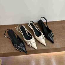 2025春夏季新款时尚包头凉鞋女后空尖头高跟鞋设计感小众气质单鞋