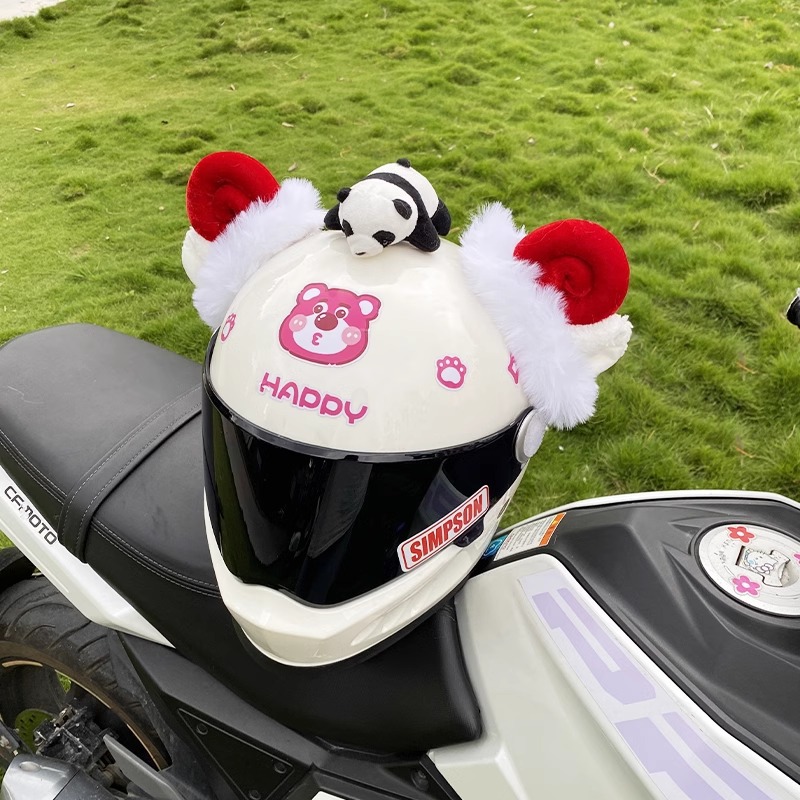 Plush Creative Cute Red Thick Fleece Sheep Ear Decoration Motorcycle Electric Vehicle Helmet Accessories Detachable Universal