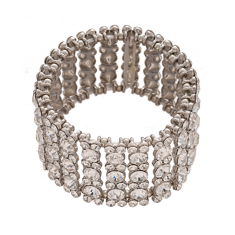 Europa y los Estados Unidos lujosos diamantes de gota de agua geométrica ancha pulsera elástica personalidad exagerada nicho temperamento de alta sensación joyas de mano para mujeres