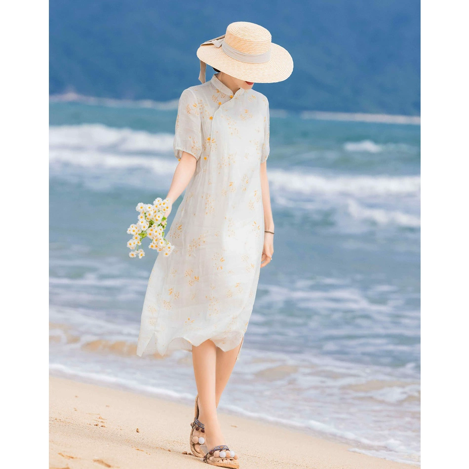 2023 летнее оригинальное новое женское платье с тяжелой высокой веткой рами дорожное художественное платье длинная юбка