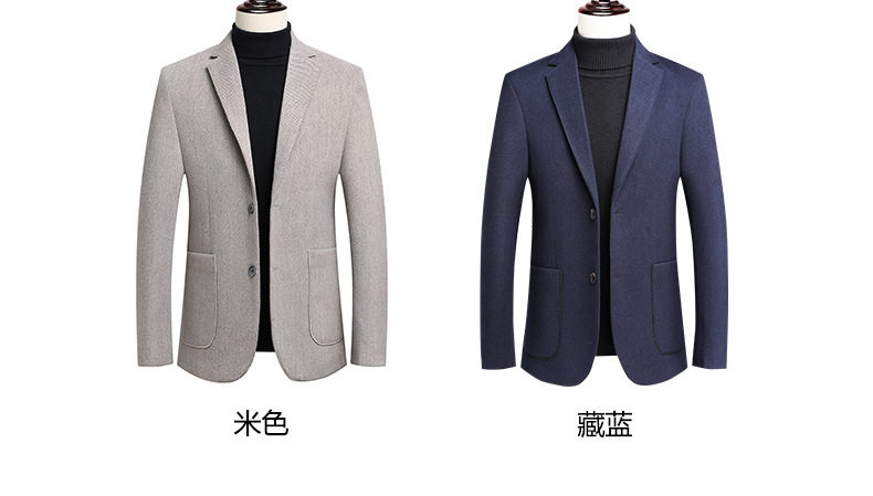 Áo vest nam dạ len dày dáng ôm, cổ vest hai nút, tay dài, phong cách công sở — Màu be, Xanh tím than chi tiết 7