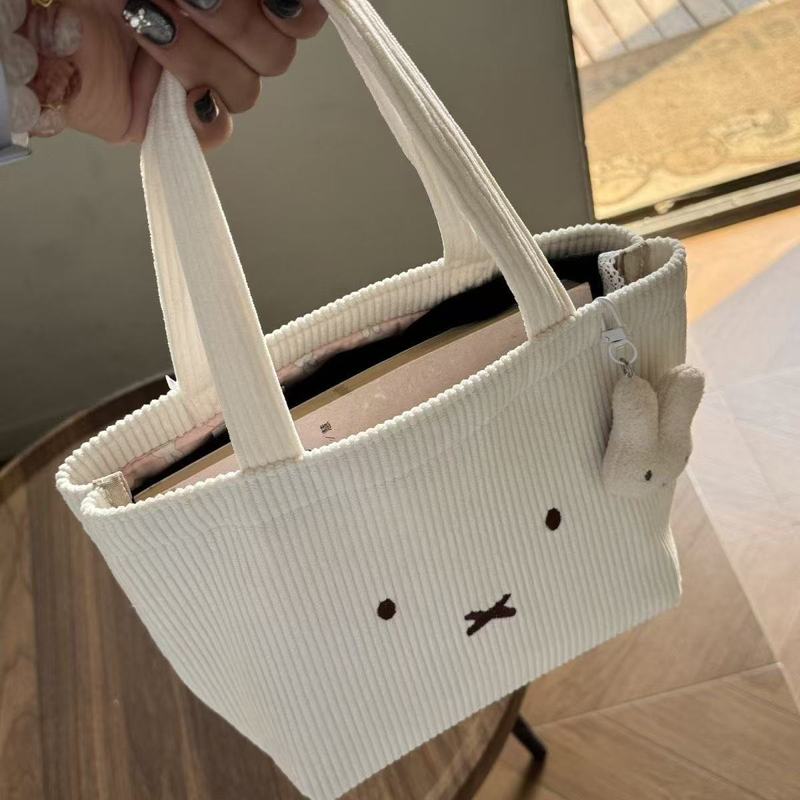 コーデュロイ ライス ウサギ ハンドバッグ かわいい 刺繍 ガーリー ハート 通勤 多用途 ポータブル 大容量 ハンドバッグ|undefined