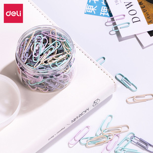 Deli 0038-A color 3# paper clip stationery metal Morandi color paper clip 160 canned office