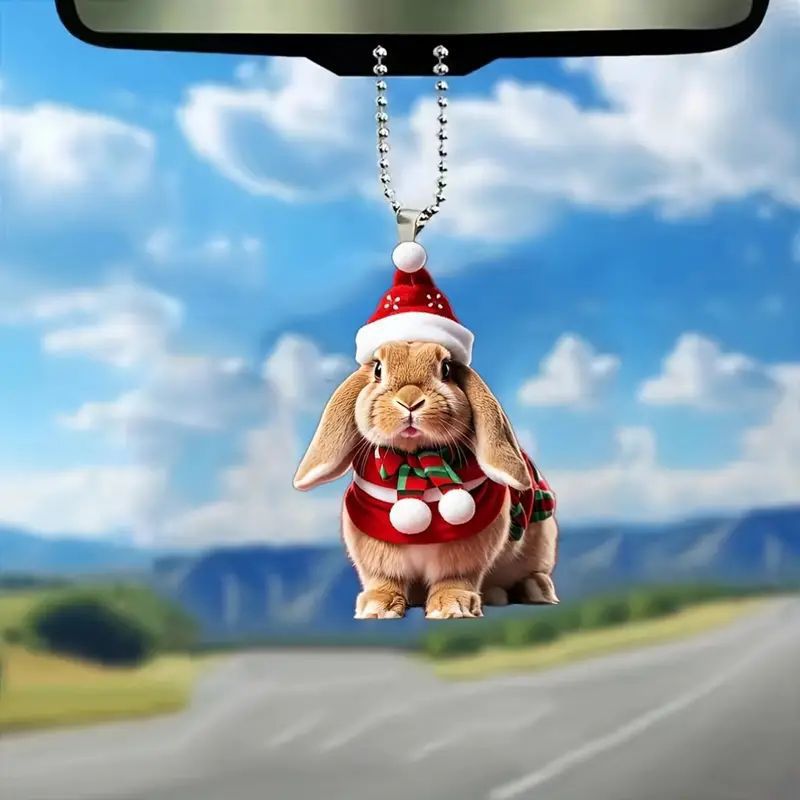 Nuevo cross-border creativo de Navidad encantador pequeño conejo fiestas colgante acrílico plano colgante espejo retrovisor