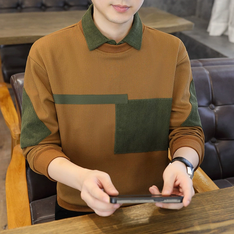 Beyin поддельные две рубашки воротник с длинными рукавами свитер мужской осенний новый подростковый тонкообразный свитер