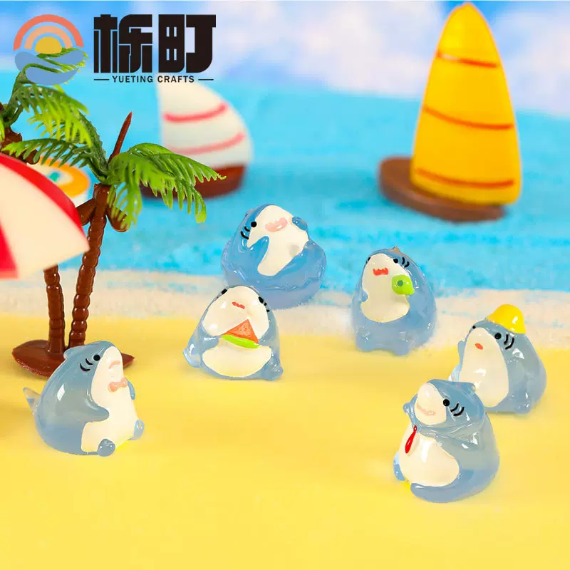 微景观摆件可爱动物卡通夜光调皮鲨鱼海洋动物园艺树脂装饰小摆件