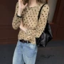 长袖波点木耳边秋季t恤