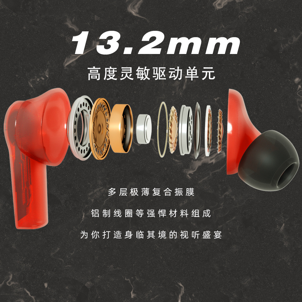 TS-200真无线蓝牙耳机tws透明入耳立体声通话音乐减噪耳机涂鸦