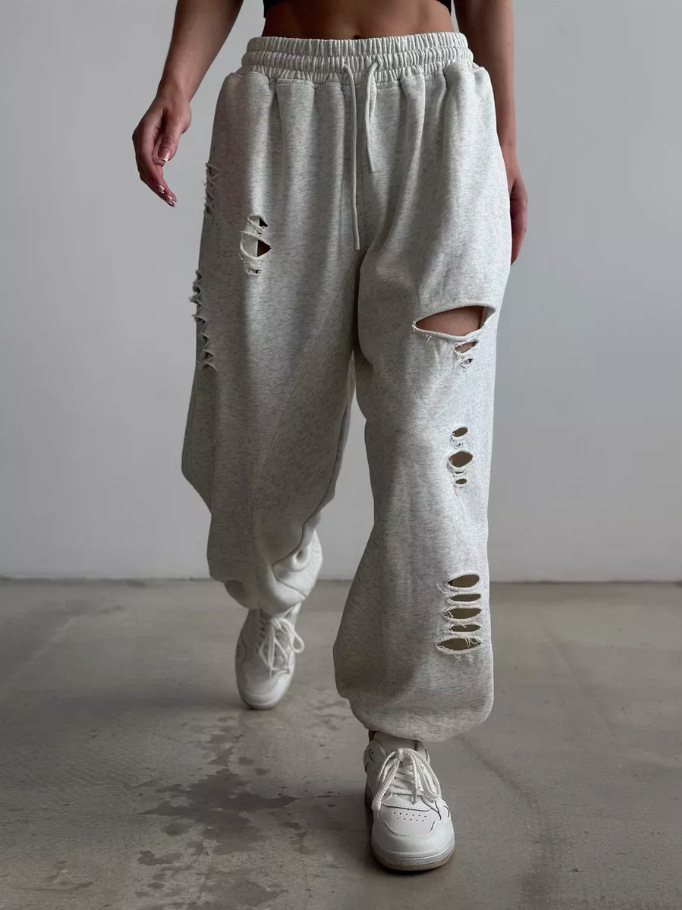 Pantalones de piernas anchas de verano de algodón, pantalones de cintura alta, pantalones casuales deportivos de estilo hip-hop