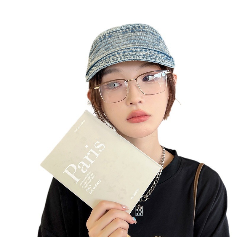 Sombrero de pescador de vaqueros para mujeres coreanas lavadas con agua para hacer viejos bordes suaves para mostrar la cara gorra de lengua de pato simple de marea sombrero solar plegable