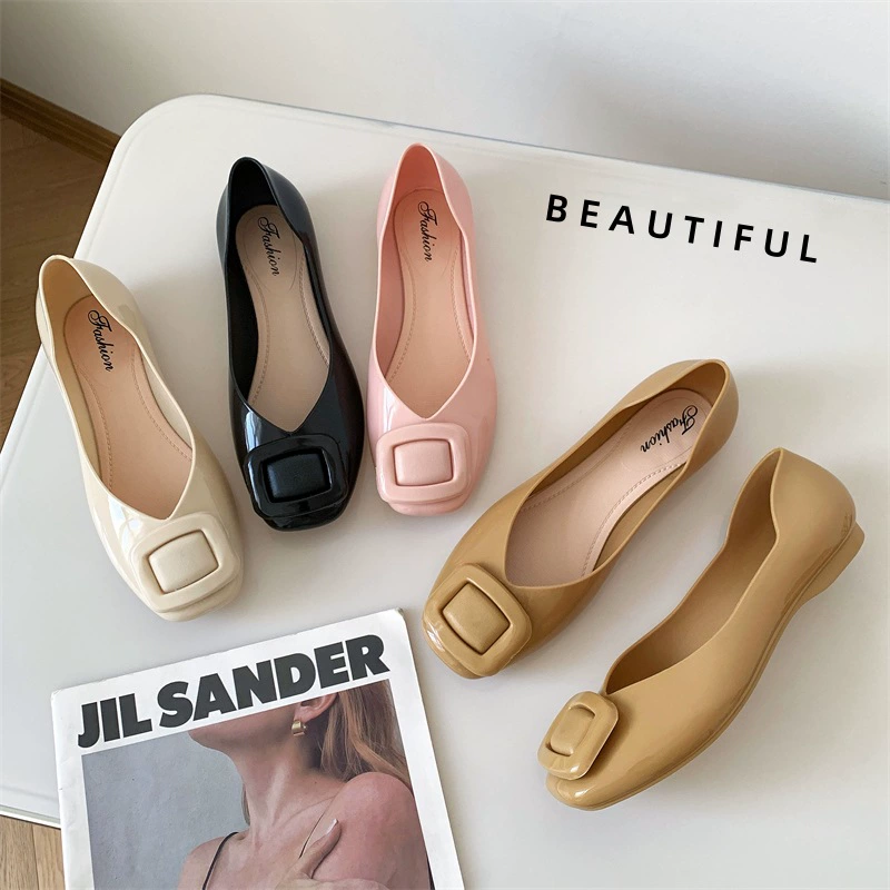 Женские летние босоножки Heli Shark с квадратной пряжкой, модные повседневные женские туфли на плоской подошве с низким вырезом, повседневная женская обувь на плоской подошве