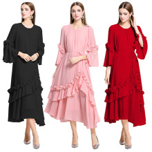 6866夏季新款重工立体花朵不规则圆领宽松雪纺长款连衣裙