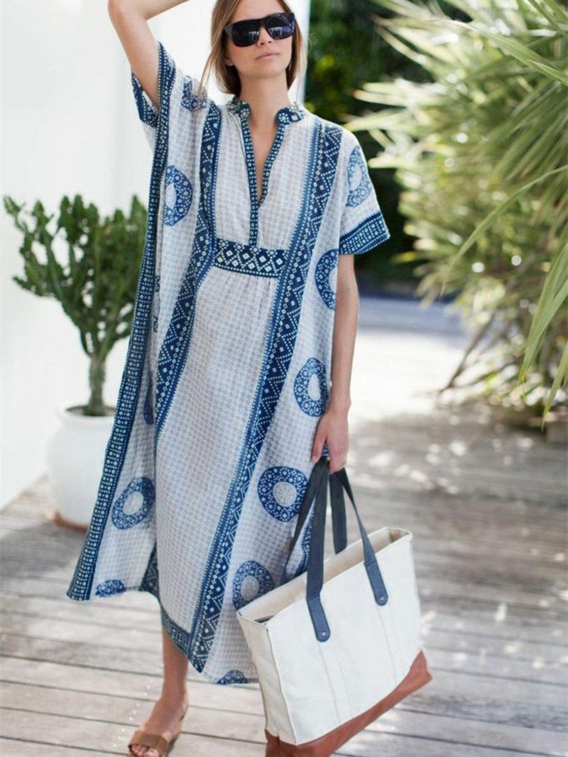 Blusa de playa suelta europea y americana de secado rápido de tela de posicionamiento de impresión bata blusa exterior camisa de protección solar transfronteriza 1D49