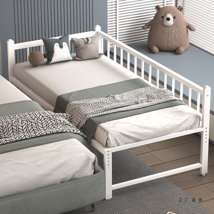 Children's Spliced ​​Bed with Heightened Guardrails and Widened Bedside Adjustable Height Baby Anti-Fall Single Iron Crib