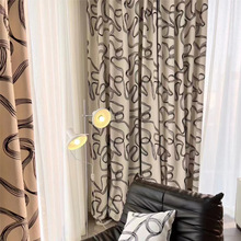 法式抽象艺术曲线条纹雪尼尔黑白提花卧室客厅艺术空间遮光窗帘布