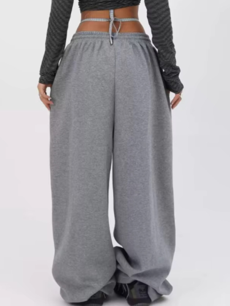 Pantalones deportivos grises transfronterizos europeos y americanos 2025 para mujer retro hip-hop Pantalones casuales coreanos para correr de gran tamaño Harajuku Beauty